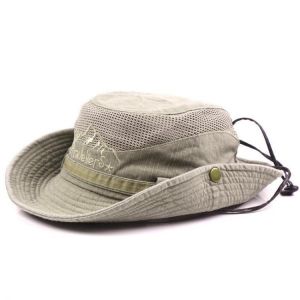 החנות של נדב  בגדים Mens Cotton Embroidery Bucket Hat Outdoor Fishing Hat Climbing Mesh Breathable Sunshade Cap