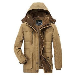 החנות של נדב  בגדים Mens Thick Fleece Winter Coat Hooded Outdoor Solid Color Jacket