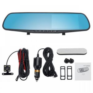 החנות של נדב  כלי רכב 4.3 Inch Double Lens Car DVR Rearview Mirror Driving Recorder Night Vision Parking Monitoring