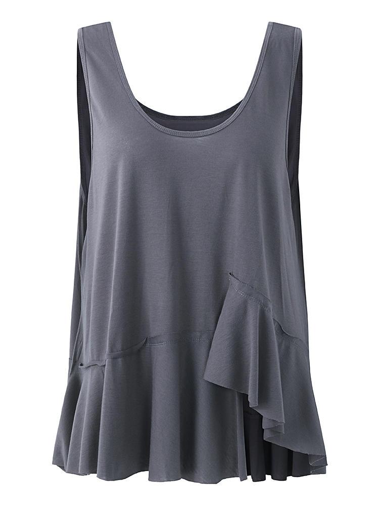 החנות של נדב  בגדים Women O-neck Sleeveless Solid Color Tank Tops