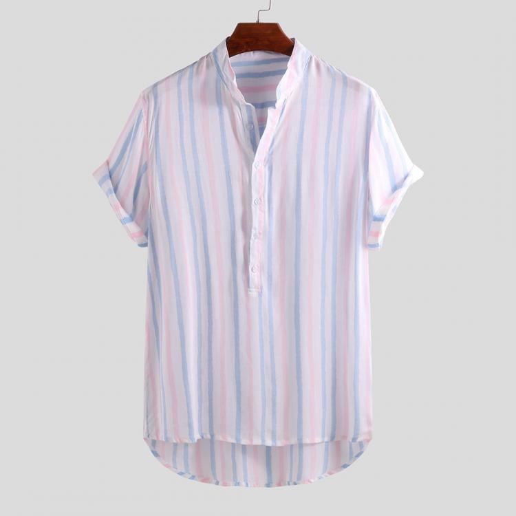 החנות של נדב  בגדים ChArmkpR Men Splashing Ink Vertical Stripe Henley Shirts